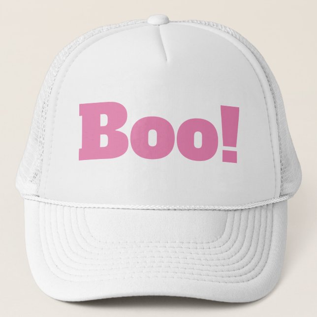Rosa Halloween Boo Typo Costi Truckerkappe (Vorderseite)