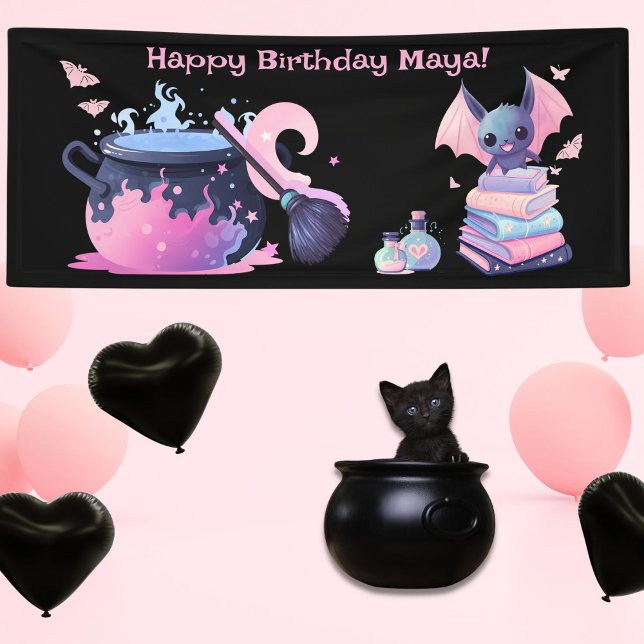 Rosa halloween cauldron niedliche Fledermaus Gebur Banner (Have a happy halloween party
)