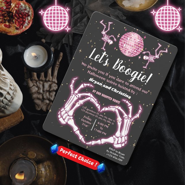 Rosa Halloween Dancing Skeletts Disco Ball Party Einladung (Von Creator hochgeladen)