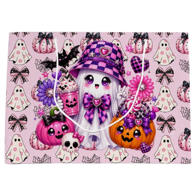 Rosa Halloween-Geist  Große Geschenktüte (Vorderseite)