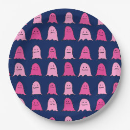 Rosa Halloween-Geister in Dark Blue Pappteller