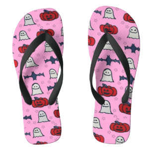 Rosa Halloween Gespenster, Fledermäuse und Kürbisl Flip Flops