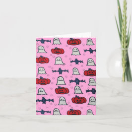 Rosa Halloween Gespenster, Fledermäuse und Kürbisl Karte