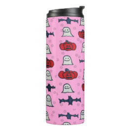 Rosa Halloween Gespenster, Fledermäuse und Kürbisl Thermosbecher