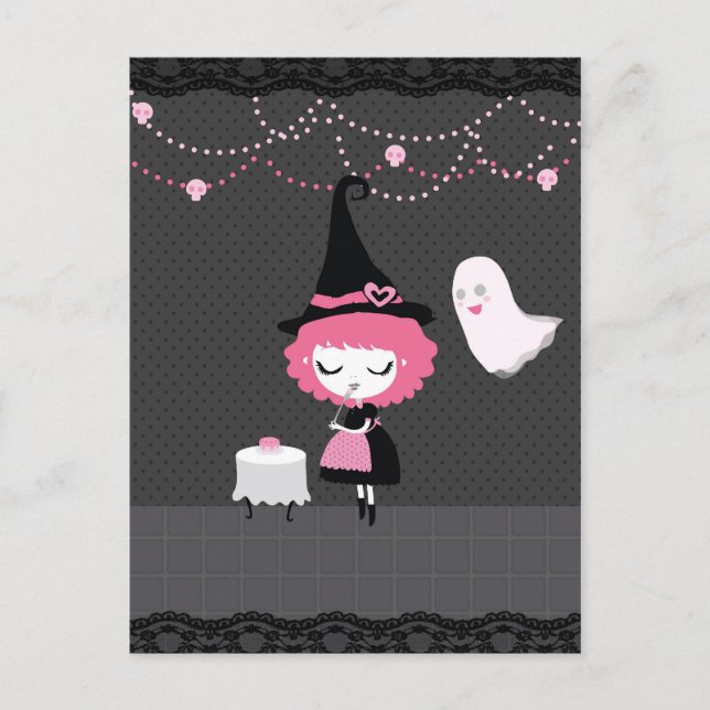 Rosa Halloween-Karte Postkarte (Vorderseite)
