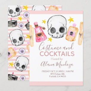 Rosa Halloween-Kostüme und Cocktail-Party laden ei Einladung