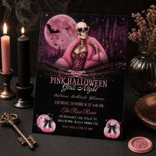 Rosa Halloween Mädchen Nacht Glamour Skelett Einladung