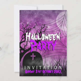 Rosa Halloween Moon+Spider Web-Einladung Einladung