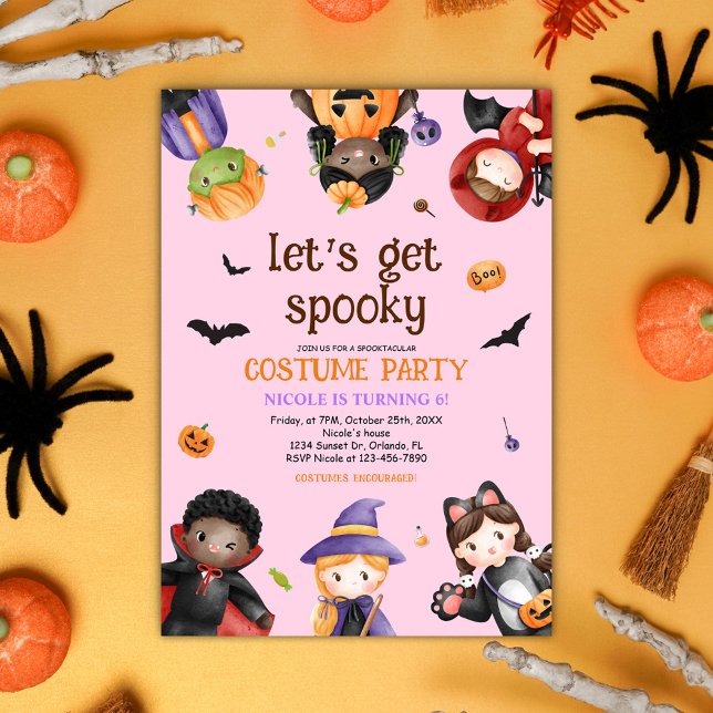 Rosa Halloween Party Kostüm Niedliche Kinder Einladung (Pink Halloween Birthday Party Costume Cute Kids Invitation)