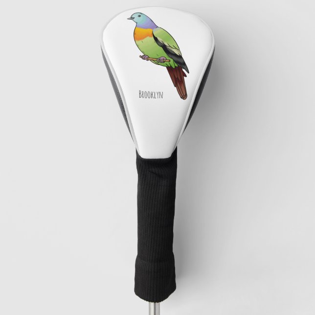 Rosa-halsige Grüntaube-Cartoon Golf Headcover (Vorderseite)