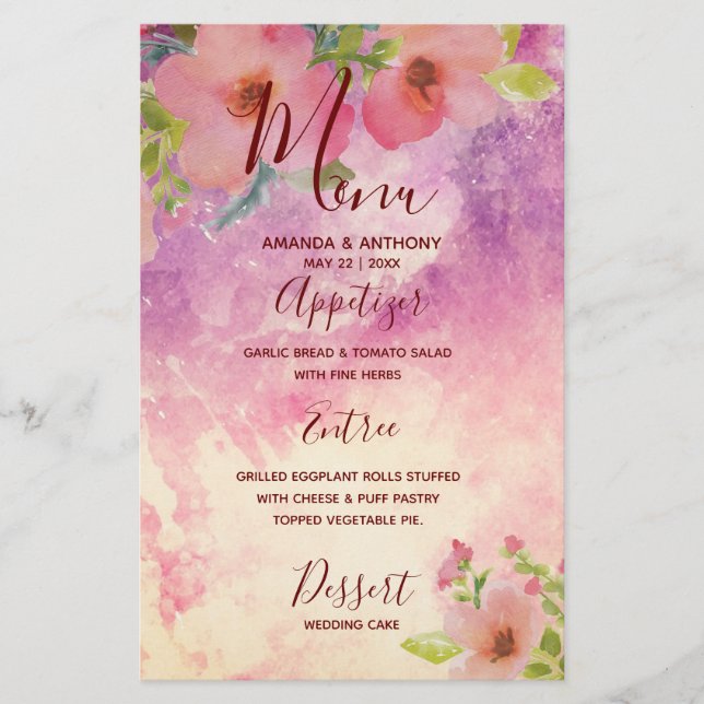Rosa handgefertigte Wasserfarben Blumenkarte Hochz Flyer (Vorne)