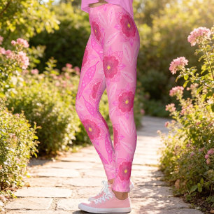 Rosa handgemalte Floral Leggings