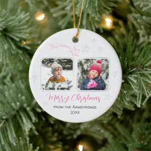 Rosa handgezeichnete Sterne Familie 4 Foto Weihnac Keramik Ornament