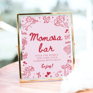 Rosa handgezeichnetes Baby-Shower-Momosa-Bar-Schil Poster
