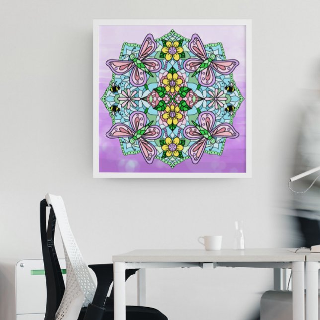 Rosa Handgezogener Schmetterling, Blume Mandala Poster (Von Creator hochgeladen)