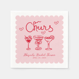 Rosa, handgezogenes weißes Retro-Brautparty Serviette