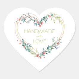 Rosa Handmade mit Liebe Zitat Blumenherz Herz-Aufkleber