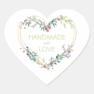 Rosa Handmade mit Liebe Zitat Blumenherz Herz-Aufkleber