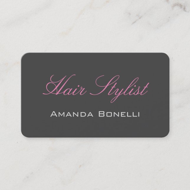 Rosa Handschrift Grau Haar Stylist Artist Visitenkarte (Vorderseite)