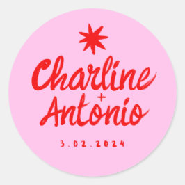 Rosa Handschrift RetroWedding rechteckige Aufklebe Runder Aufkleber