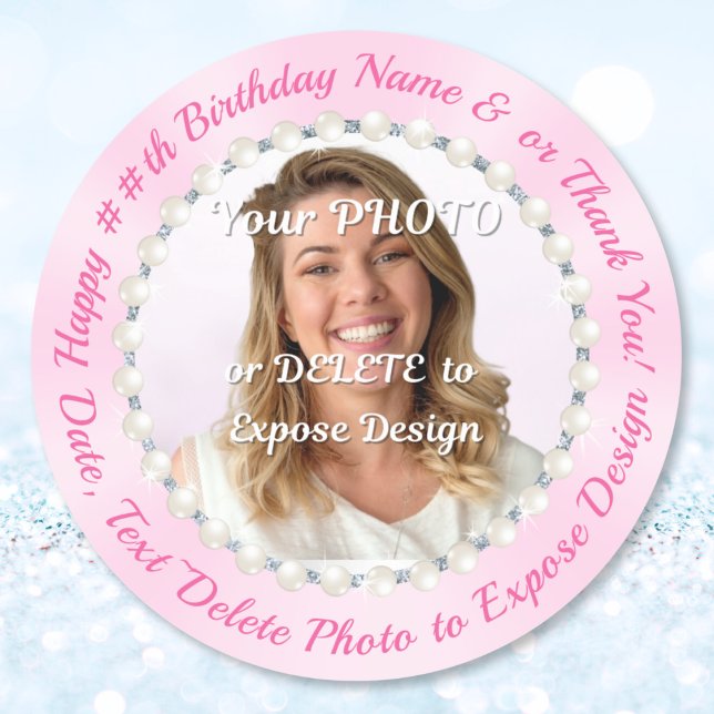 Rosa, Happy Birthday Sticker mit Name und Foto (Photo Birthday Stickers. Birthday favor stickers. Personalized birthday stickers for favors. 30th)