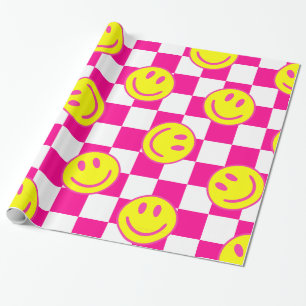Rosa-Happy-Gesicht Karo Groovy Geschenkpapier