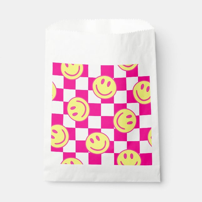 Rosa-Happy-Gesicht Karo Groovy Geschenktütchen (Vorderseite)