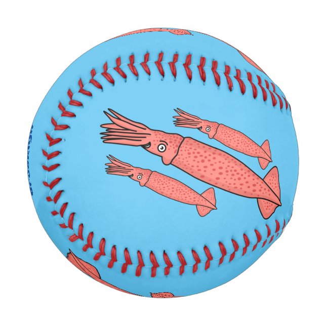 Rosa-Happy-Tintenfisch-Cartoon-Abbildung Baseball (Vorderseite Links)