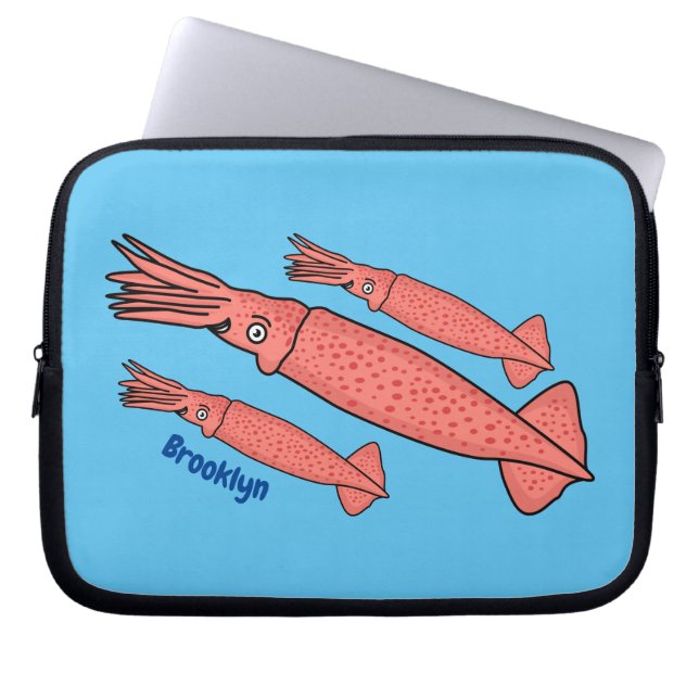 Rosa-Happy-Tintenfisch-Cartoon-Abbildung Laptopschutzhülle (Vorderseite)