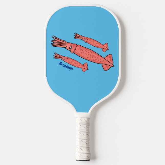 Rosa-Happy-Tintenfisch-Cartoon-Abbildung Pickleball Schläger (Vorderseite)