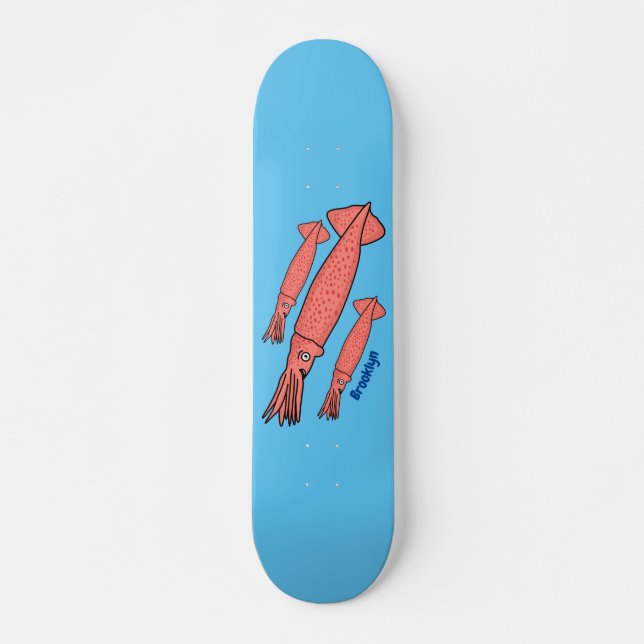 Rosa-Happy-Tintenfisch-Cartoon-Abbildung Skateboard (Vorne)