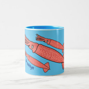 Rosa-Happy-Tintenfisch-Cartoon-Abbildung Zweifarbige Tasse