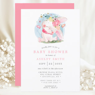 Rosa Hase Floral Schmetterling Wasserfarbe Babypar Einladung