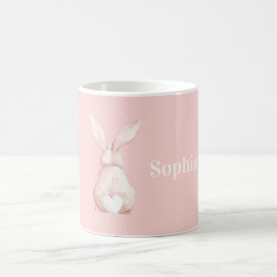 Rosa Hase mit weißem Herzschwanz Kaffeetasse