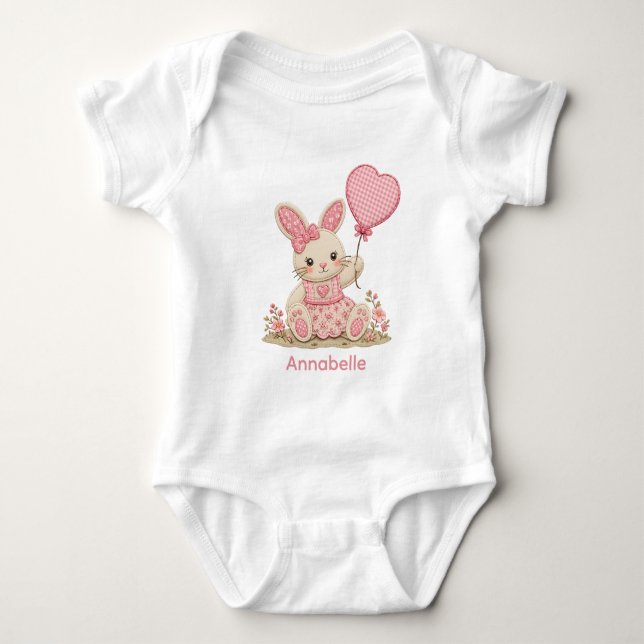 Rosa Hasenballon Baby Strampler (Vorderseite)