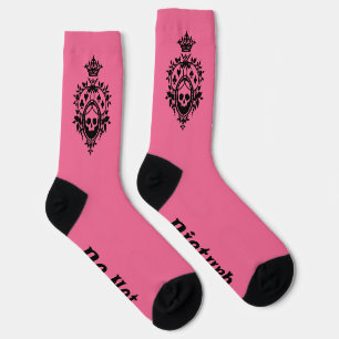 Rosa Haube mit Totenkopf und Kartenspiel-Anzug Soc Socken