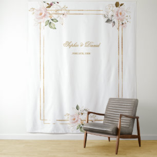 Rosa Hauch Blumen Goldrahmen Fotoautomaten-Hinterg Wandteppich