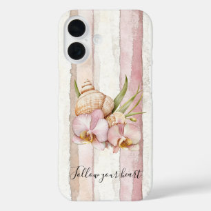 Rosa Hauch Creme Streifen Orchideen Blumen iPhone 16 Hülle