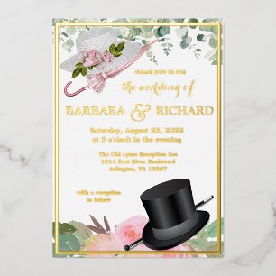 Rosa Hauch Echtgoldfolie Florale Hochzeit Folieneinladung