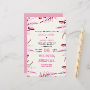 Rosa Hauch Elegante Goldene Hochzeitseinladung , W Briefpapier