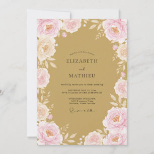 Rosa Hauch Florale Whimsische Hochzeit Einladung