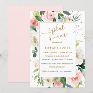 Rosa Hauch Gold Floral Aquarell Brautparty Einladung
