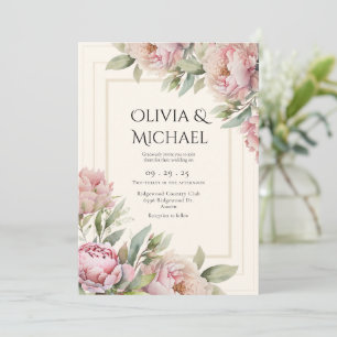 Rosa Hauch Pfingstrosen Florale Elegante Hochzeit Einladung