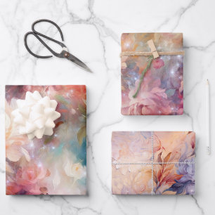 Rosa Hauch Pfirsich Orange Floral  Geschenkpapier Set