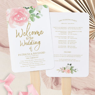 Rosa Hauch Rosen Florales Gold Hochzeitsprogramm Fächer