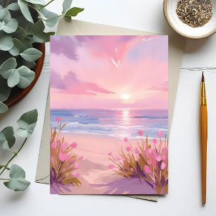 Rosa Hauch Strand Sonnenuntergang Pastell Aquarell Postkarte