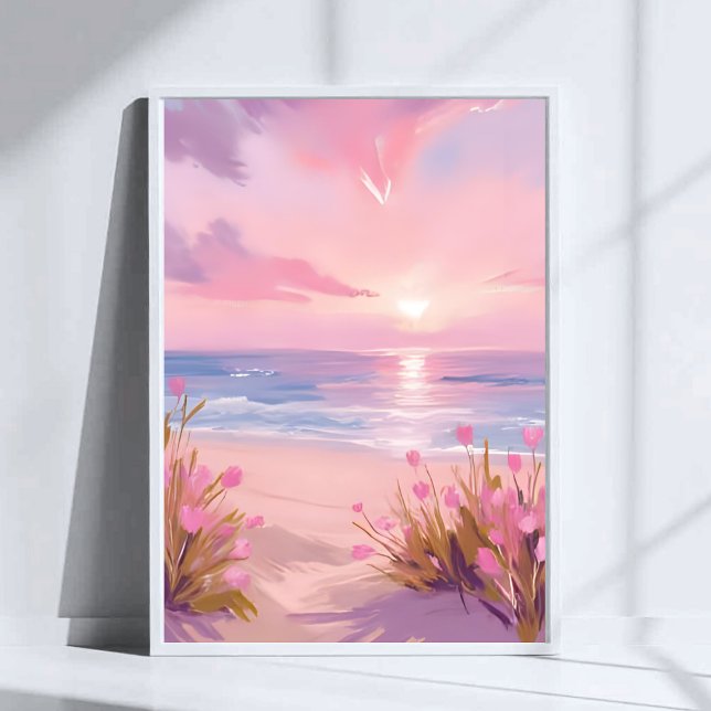 Rosa Hauch Strand Sonnenuntergang Pastell Wasserfa Poster (Von Creator hochgeladen)