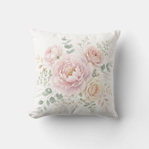 Rosa Hauch und Champagner-Wasserfarben-Blumenstrau Kissen