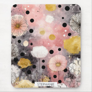 Rosa Hauch und Goldene Wildblumen-Botanik Mousepad