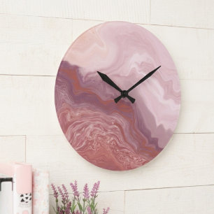 Rosa Hauch und Terrakotta Fluid Abstract Art Große Wanduhr